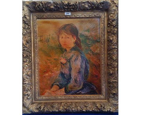 A.T.O. A PORTRAIT OF A GIRL in a blue blouse in a nice gilt frame. 25.75" x 30".