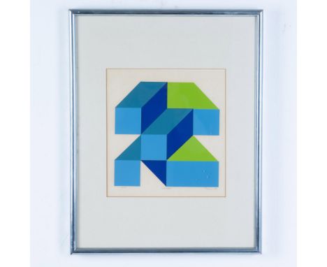 Original color silkscreen on wove paper entitled Spheres by Op Art Japanese artist Simon Tashimoto, made with hard edge geome