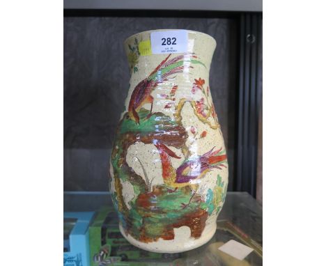 A Copeland Spode c1930 stoneware baluster shaped vase with hand painted exotic bird decoration impressed mark and reg 674815 