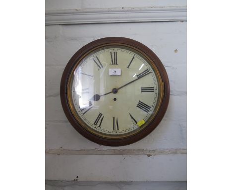 An early 20th century mahogany cased wall clock, the circular painted dial with Roman Numerals, single train fusee movement, 