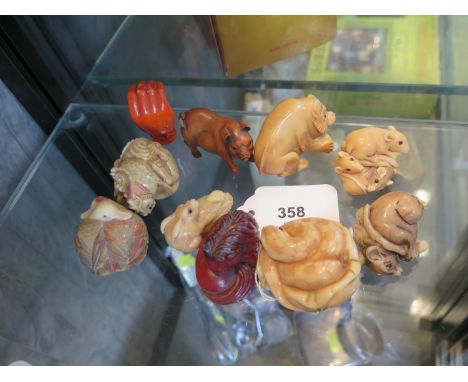Ten modern Japanese animal carvings, some in the form of netsuke 