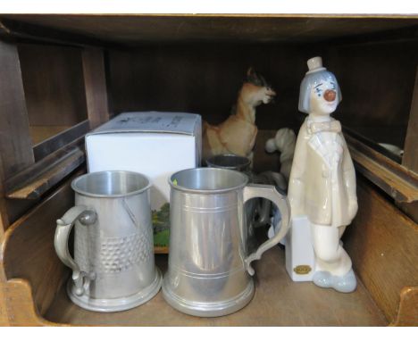 Wedgwood collectors plates, pair of Royal Worcester egg coddlers, other ornaments, pewter tankards and Liliput Lane cottages 