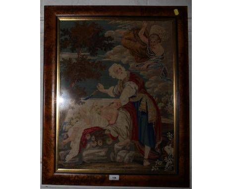 A Victorian woolwork panel depicting Abraham sacrificing Isaac, 60 x 46 cm in a later frame 
