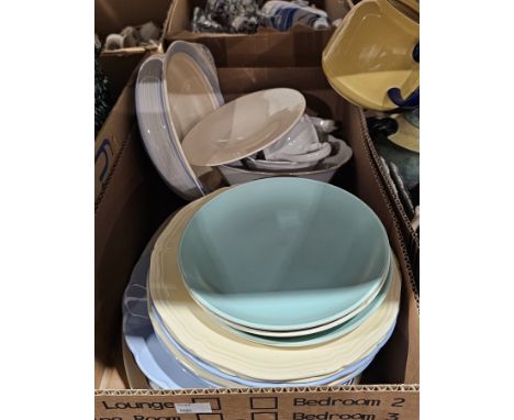 Two continental green Jasperware small plates,&nbsp;four Poole twin-tone side plates,&nbsp;Price Kensington Pottery blue and 