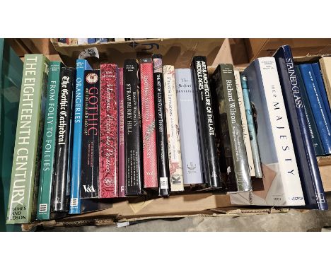 Large quantity of coffee table style books and others to include "Horace Walpole's Strawberry Hill", "English Medieval Embroi