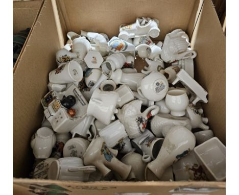 Quantity of glassware including jelly moulds, moulded bowls, vases and a quantity of crested china including pieces by Goss (