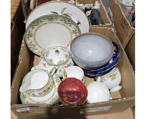 Wedgwood Tamarisk part tea service&nbsp;including teapot, teacups, etc, two Lladro models of swans, a Nao model of a girl pla
