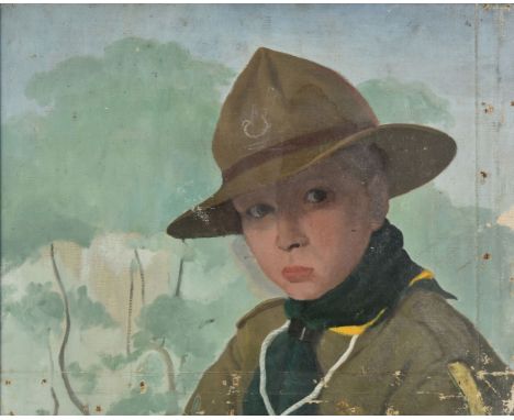 British Impressionist School. Boy Scout, early 20th century, oil on canvas, head and shoulders portrait of a boy wearing a kh