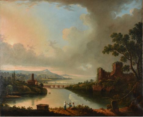 Follower of Richard Wilson (1714-1782). Italianate Landscape with ruin, bridge and receding coastline, later 18th or early 19