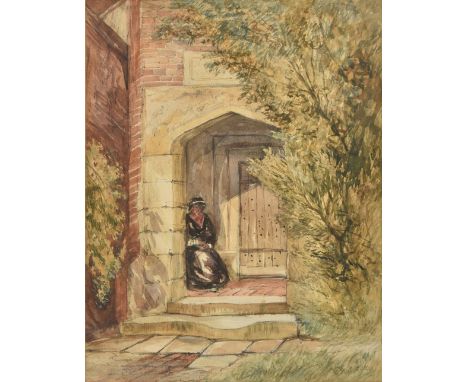 Müller (William, 1812-1845). Woman in a Porch, 1831, watercolour, with traces of pencil, depicting a woman dressed in a black