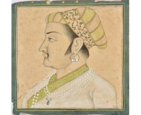 Mughal School. Portrait of the Mughal emperor Jahangir (r. 1605-27), probably late 17th century, pen and ink with wash and wh