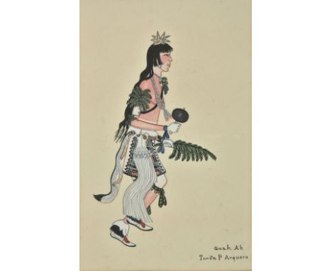 Arquero (Tonita Pena, Quah Ah, 1893-1949). Portrait of a dancing American Indian, pen, ink and watercolour on wove, signed lo