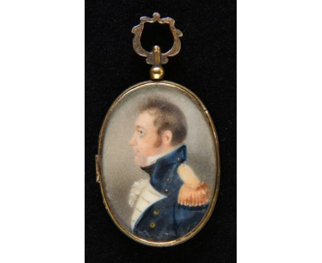 Miniature. Portrait of a naval officer, early 19th century, watercolour and bodycolour on ivory, oval head and shoulders prof