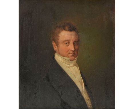 English School. Portrait of a gentleman, circa 1820s, oil on paper, laid down on thick card, head and shoulders portrait half