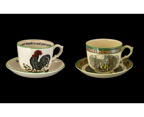 Pair of Adams Breakfast Cups and Saucers, one 'Cries of London' pattern, one 'Cockerel- Porridge' pattern (2)