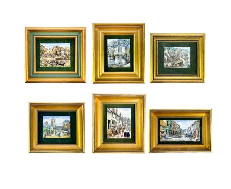 Rita E. WHITAKER (XX) Six antique stoving enamel on copper works of Cornish locations Meneage St, Helston, c.1900; Polperro; 