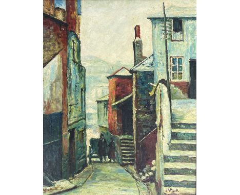 Manner of John Anthony PARK (1880-1962) Street Scene, St Ives  Oil on board
Bears spurious signature
60cm x 47cm
Possibly a c