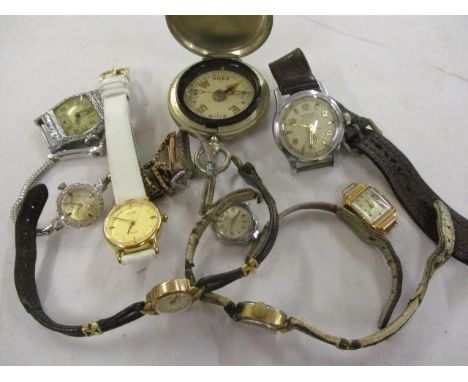 Mixed watches to include an early 20th century 18ct gold wristwatch and a compass 