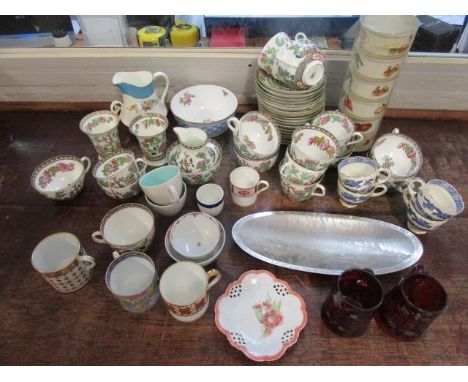 A selection of china to include Coalport cups and saucers, late 18th/early 19th century coffee cans, tea bowls, two Bohemian 