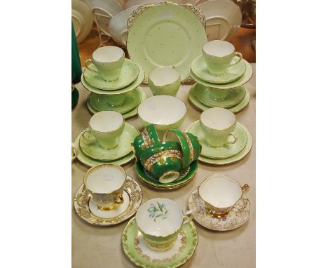 Teawares - Dakin part tea service for six including cake plate, teacups and saucers, milk and sugar; others, Gladstone, Clare