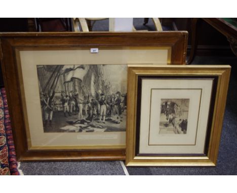 An engraving Nelson's Last Signal at Trafalgar; another, Roman Arch, signed in pencil