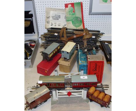 Hornby 0 gauge including a RS  Brake Van, boxed; RS 663 Guard's Van, boxed; two coaches; a quantity of three rail track and c