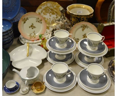 A Susie Cooper Glen Mist pattern six teacups &amp; saucers and side plates; a Capodimonte after Tiziano Galli figure the Drun