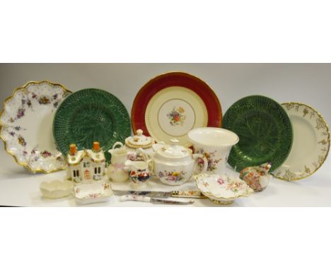 Decorative Ceramics - a Royal Crown Derby Posies pattern teapot; flared cylindrical vase; 19th century cottage pastille burne