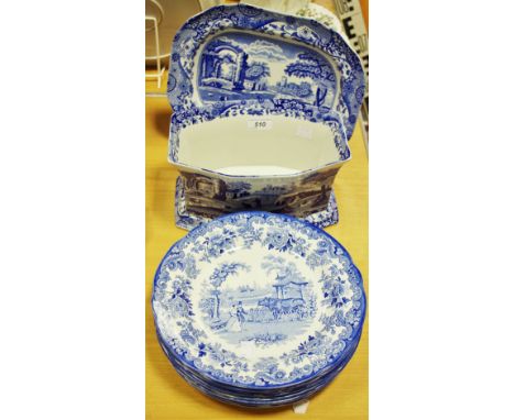 Spode Italian pattern jardiniere and plate; Spode zoo plates, The Camel Enclosure, The Ostrich House, The Kangaroo Enclosure,