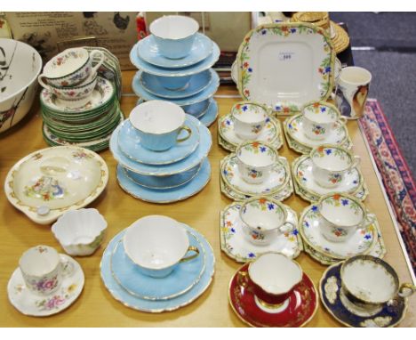Ceramics - a Shelley six place tea service, pale turquoise and gilt; another similar,  Aynsley; Spode Chinese Rose tableware;