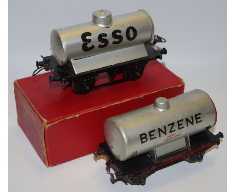 Hornby O gauge wagon Esso; another, Benzene, boxed