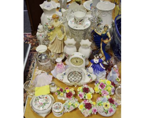 An Aynsley Pembroke pattern vase; others; table lamp; clock; etc; a Royal Doulton figure Wendy, HN2109; Coalport and Leonardo
