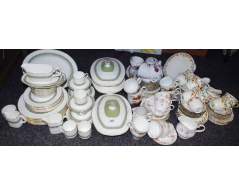 A Royal Doulton Rondelay pattern dinner and tea service;  A Royal Doulton tea set, enamelled with bright fruits and leafy ste