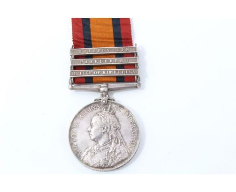 Queen's South Africa medal with three clasps - Driefontein, Paardeberg and Relief of Kimberley, named to 2349 CorL. R. Bond. 