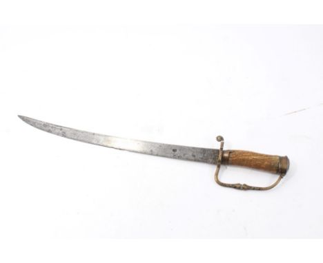 18th century hunting sword with brass knuckle-bow and staghorn grip, curved blade with Man in the Moon armourer's marks, 58.5