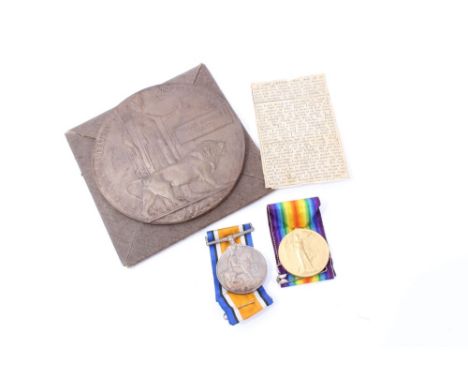 First World War memorial (Death) plaque, named to Roger Arthur Clark, together with War and Victory medals named to 205034 Pt