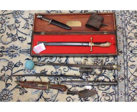 Swedish 1896 pattern bayonet with steel scabbard, Nazi Hitler Youth-style dagger, Indian armour bangle and sundry weapons (6)