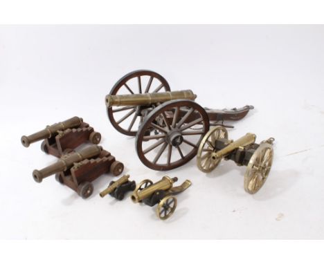 Model Napoleonic cannon on carriage and five other model cannons (6)