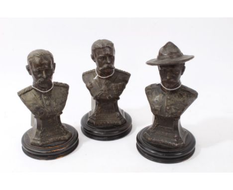 Boer War Interest:  Set of three hollow cast spelter busts of Lord Kitchener, Lord Roberts and Major General Baden-Powell, on