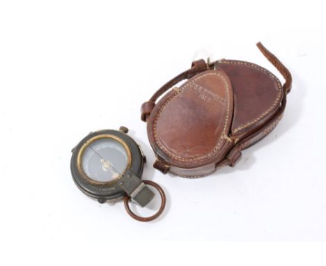 First World War Verners pattern prismatic compass in brown leather case, dated 1917