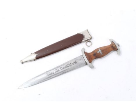 Nazi SA men's dagger with etched blade 'Alles Fur Deutschland' by Aug-Merten. WW. Solingen. GR', in original brown painted sc