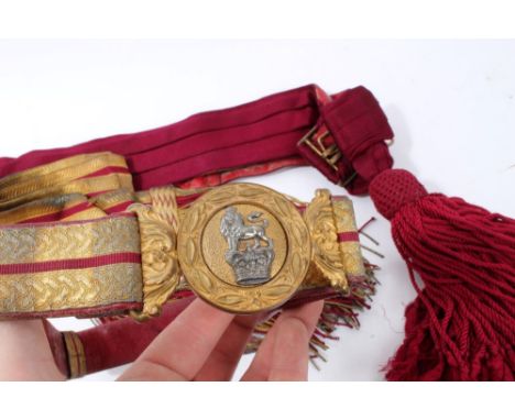 Victorian Staff Officers' ormolu belt buckle on bullion work belt, together with an officers' bullion work sash and a stable 