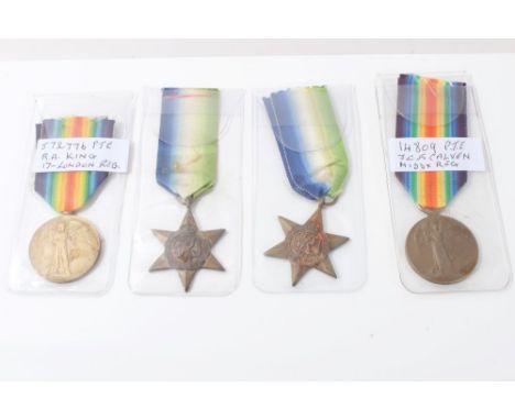 Two First World War Victory medals, named to 14809 PTE. J. C. F. Calvin. Midd.x. R. and 572776 PTE. R. A. King 17-LonD-R. and