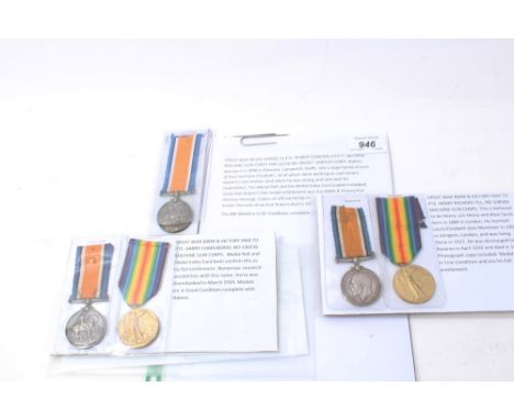 Two First World War pairs, named to 130216 PTE. H. Charlwood M.G.C. and to 108583. PTE. H. R. Till. M.G.C. and a First World 