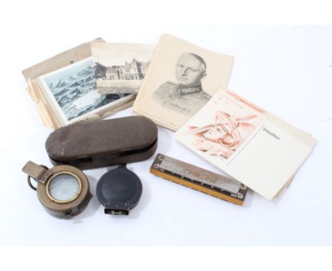 German compass by R. Fuess, Berlin, numbered - 47535, together with military issue sunglasses and various postcards 