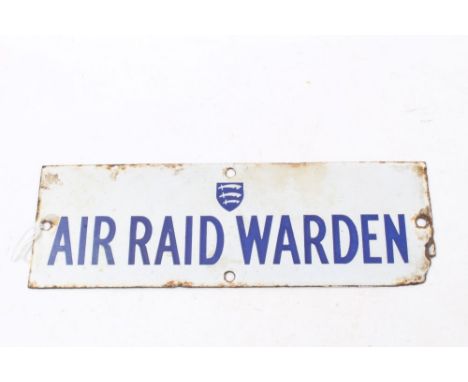 Second World War Essex A.R.P. Air Raid Warden enamel sign, 22.7cm long
