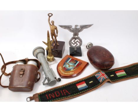 First World War embroidered belt - India 1919, together with an R.A.F. crest, replica Nazi swastika, trophy mount and other m