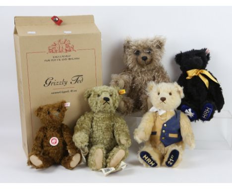 Collection of eight modern Steiff bears, to include 'Grizzly Ted' 661402, caramel tipped 40cm high, part of a limited edition