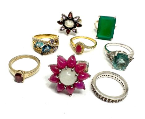 Eight Silver Gemstone Set Dress Rings Including Ruby And Moonstone (45g) 