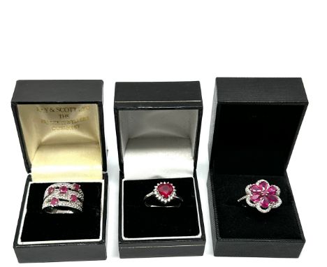 Three Silver Ruby Set Dress Rings (15g) 